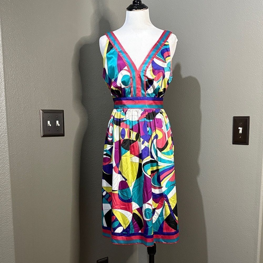ECI Vibrant Multicolor Satin Midi Dress